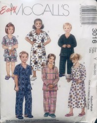 3016  MCCALLS KID NIGHTSHIRT, TOP,  PANTS, SHORTS PATTERN 7-12